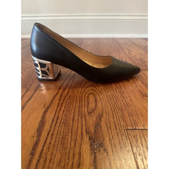 Adrienne Vittadini Flori Metallic Heel Pumps Womens 7 Black Metallic Block Heel - Picture 7 of 16